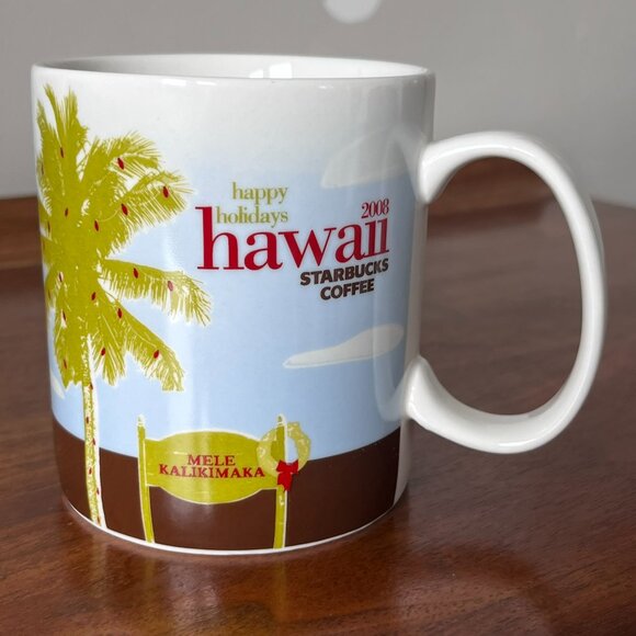 Starbucks Coffee Hawaii Happy Holidays Mug 2008 Mele Kalikimaka Palm Tree 16 Oz - Picture 1 of 12